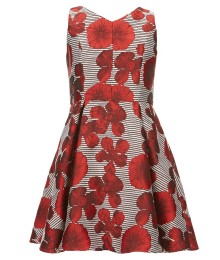 Gb Girls Red Floral Jacquard Sleeveless Dress 